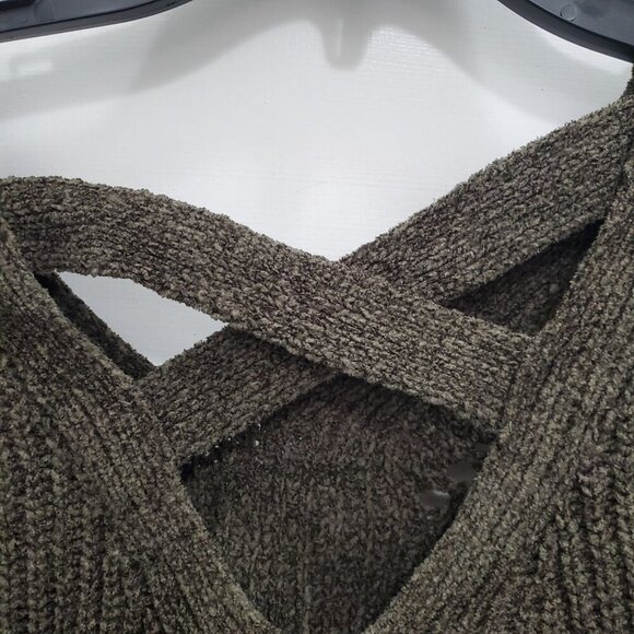 Pink Rose Women's Olive Polyester Plush Knit X-Back Soft V-Neck Sweater Size‎ L - Picture 5 of 6